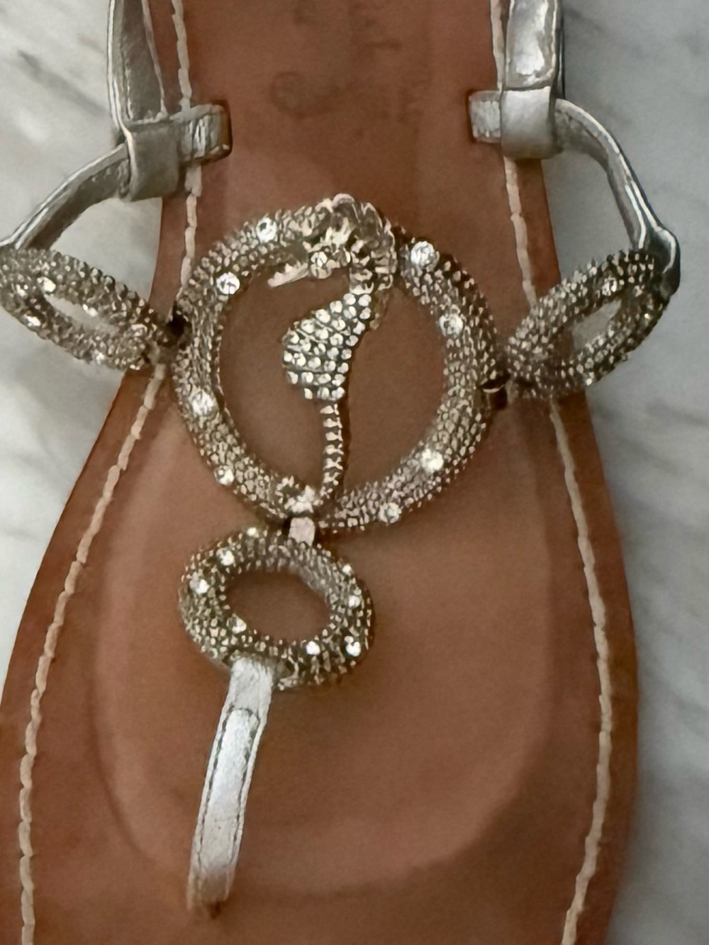 Silver Jeweled T-Strap Sandals
